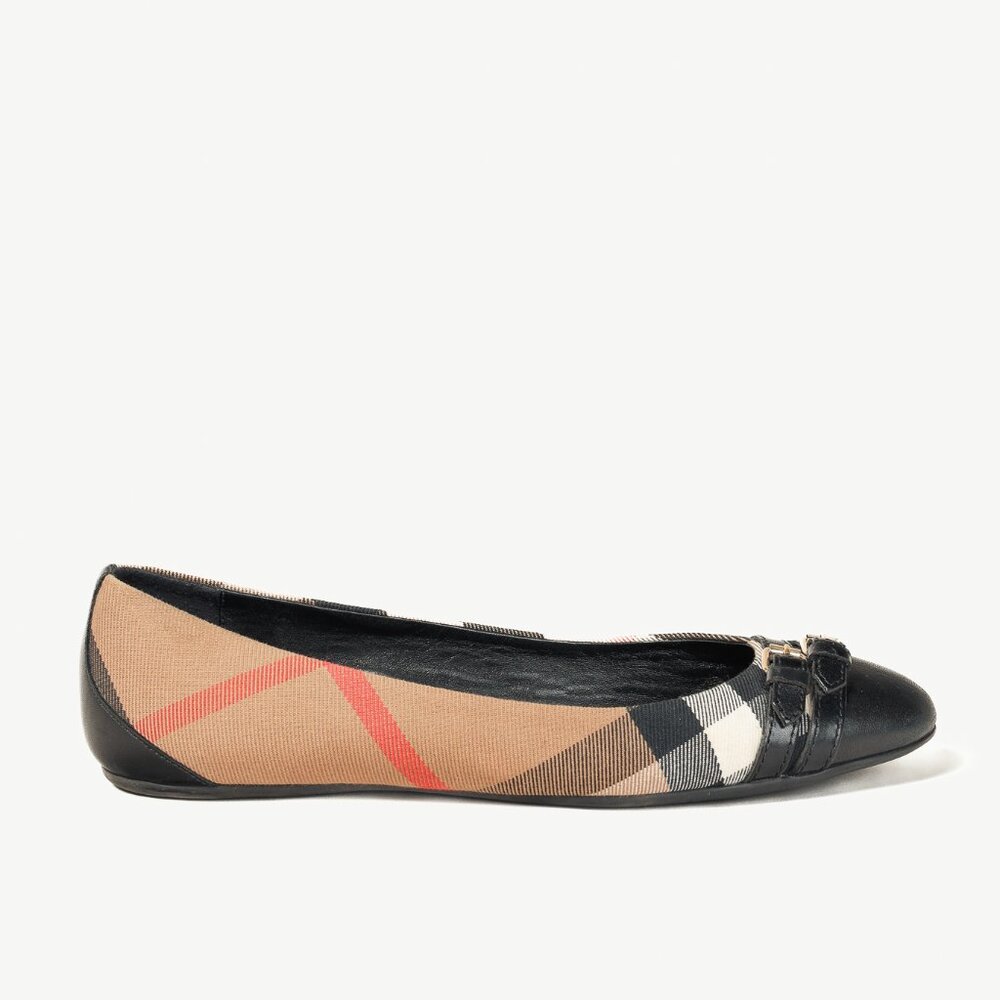 Burberry Avonwick House Check Leather-Trim Ballerina Flats